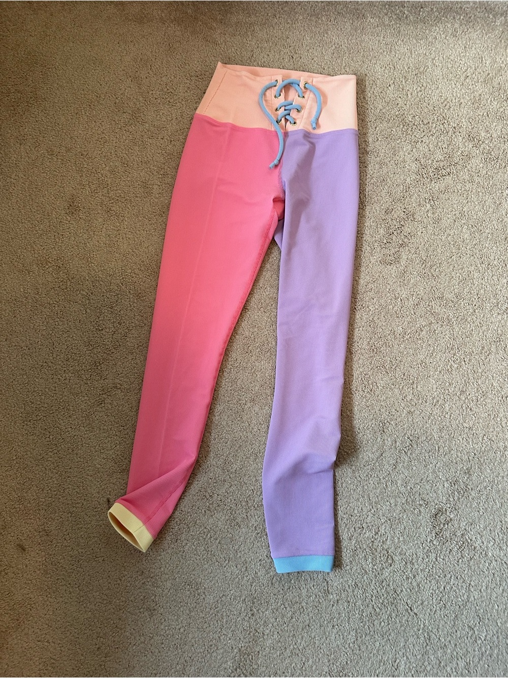 Beach Riot LoveShackFancy Colorblock Lace-Up Leggings Worn Once